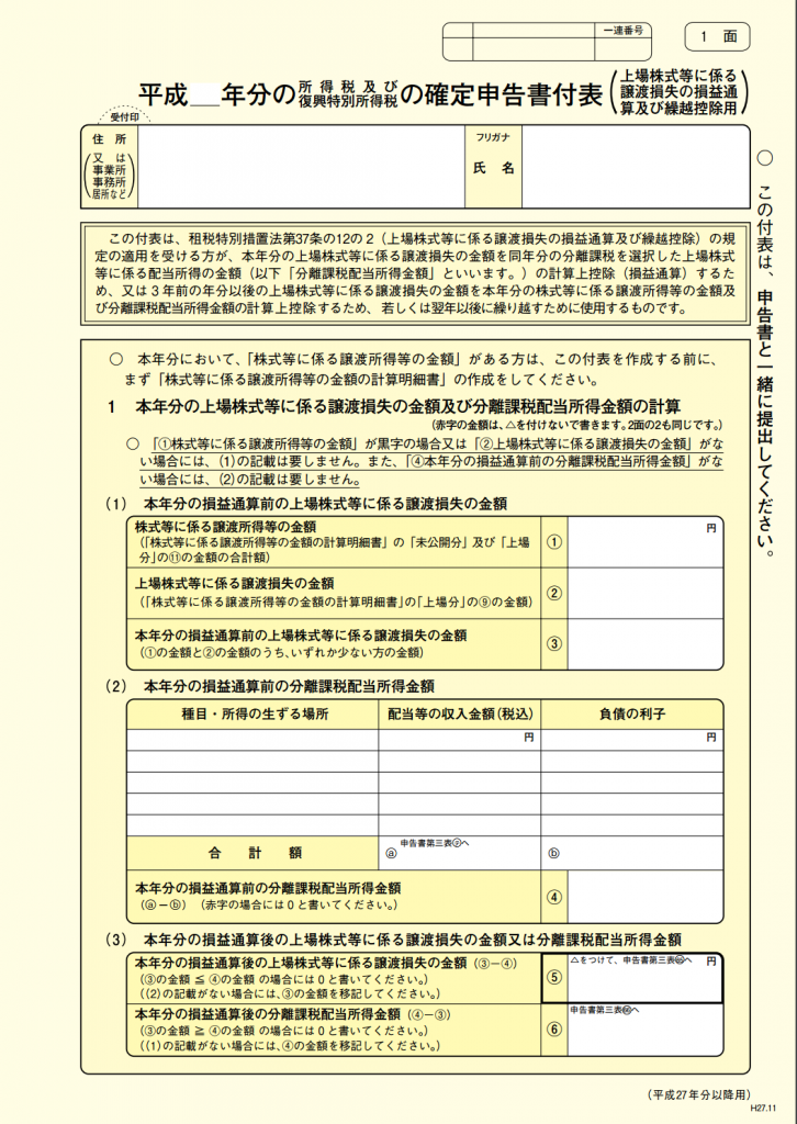 確定申告書付表1